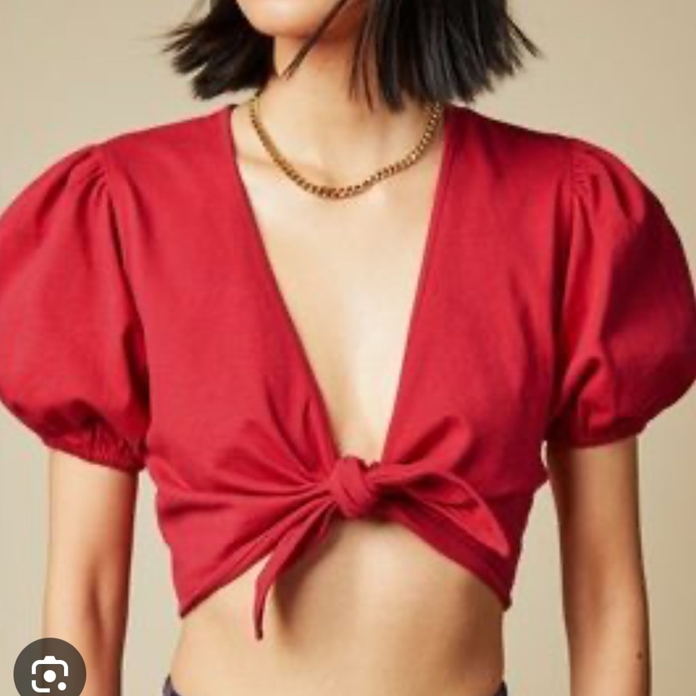 Sunday Best Red Puff Sleeve Crop Blouse